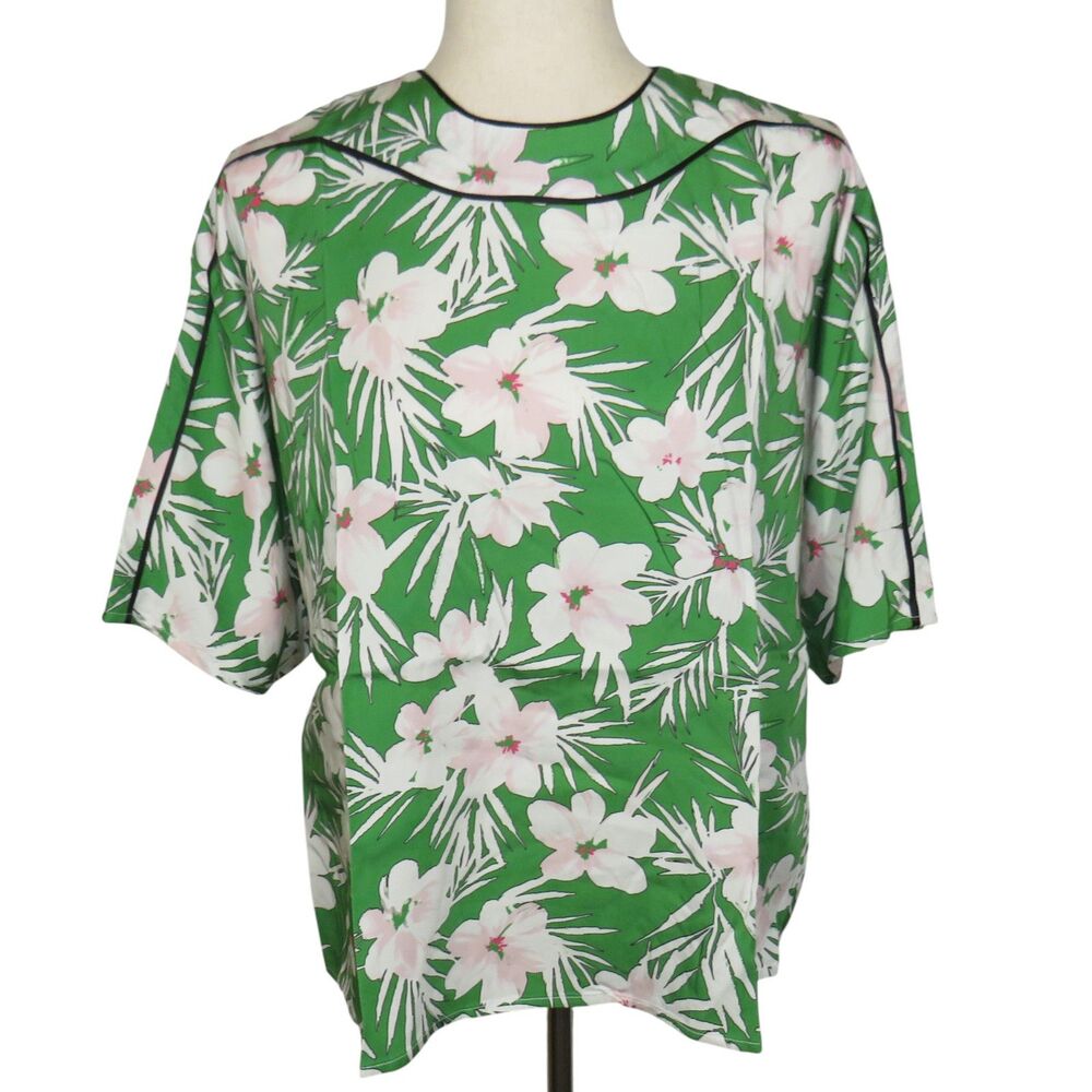 Pari Passu Green Floral Hawaiian Back Zip Boxy Marni Top Size 16